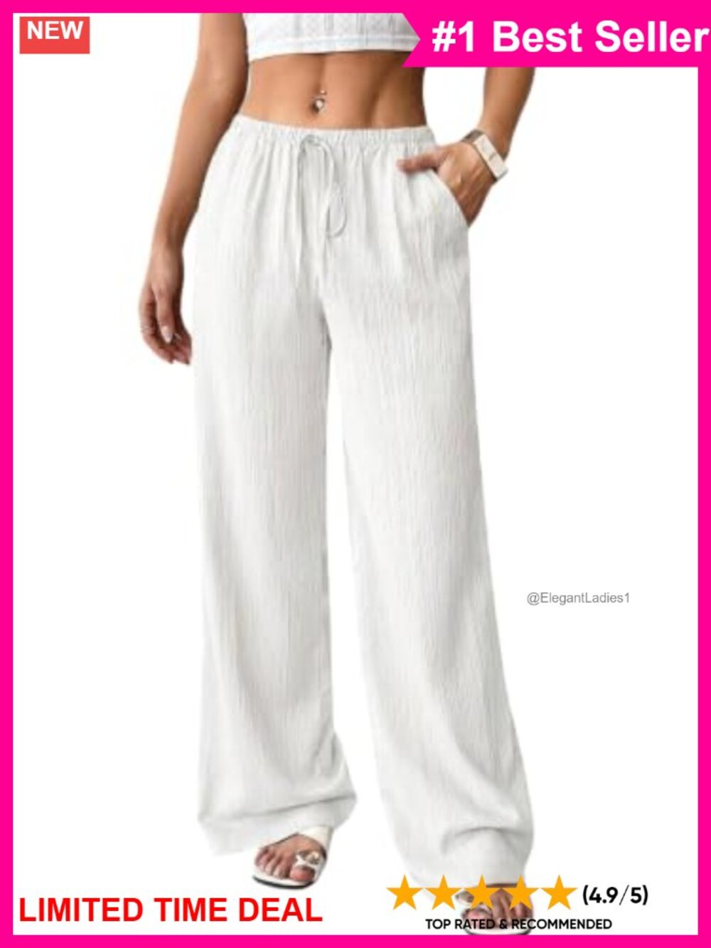 Women's Palazzo Pants Flowy Wide Leg 100% Polyester Casual
